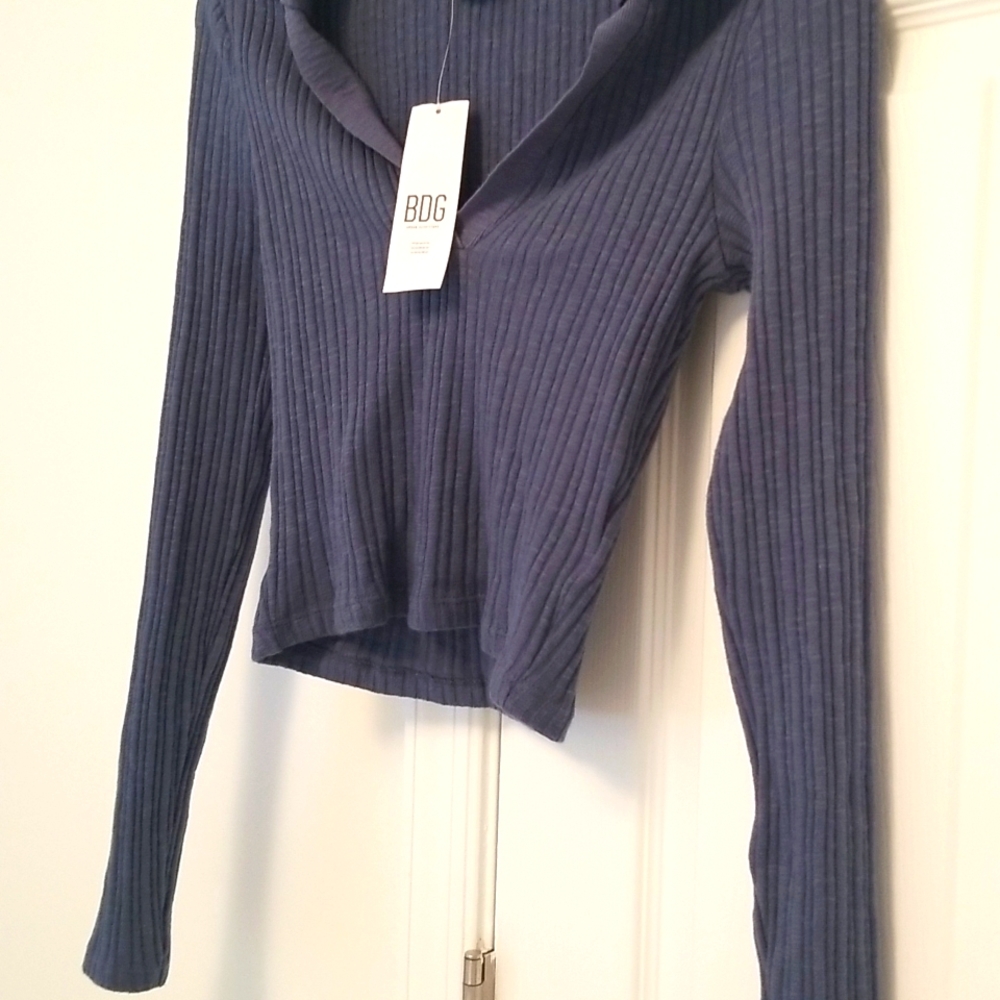 BDG - Rosie Crop Long Sleeve Polo, Vintage Indigo, Size S, NWT - Picture 5 of 13